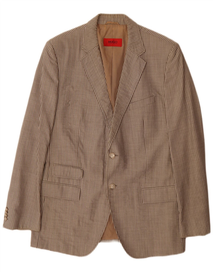 Męska marynarka zapinana na 2 guziki Hugo Boss EU 54 2XL Szara prążkowana dziewicza wełna