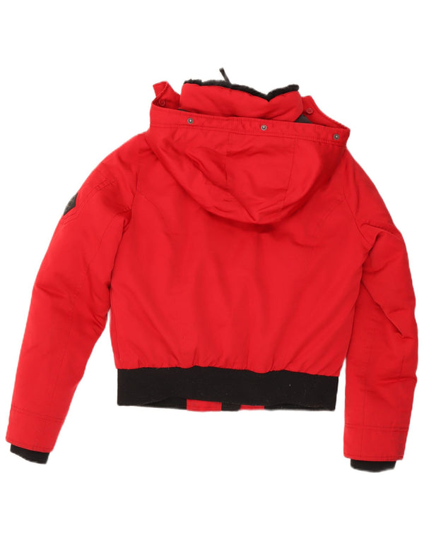 Damska kurtka z kapturem, oversize, wyściełana Hollister UK 10, mała, czerwona, poliester
