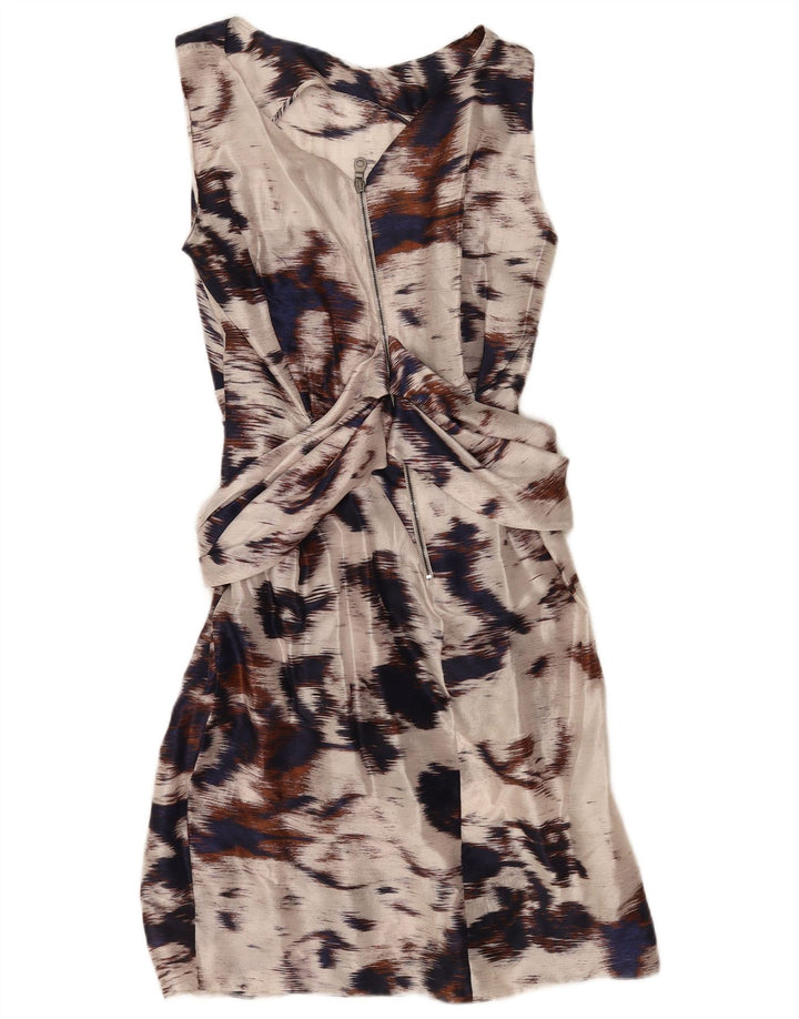 Vintage damska sukienka z abstrakcyjnym wzorem UK 14, średnia w kolorze złamanej bieli