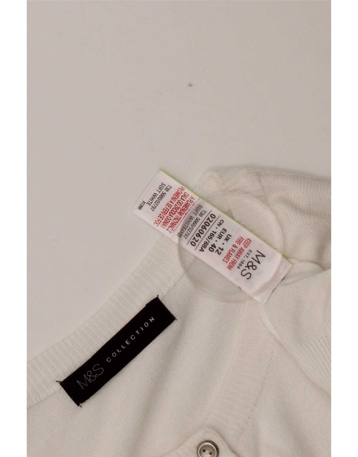 Marks & Spencer Damski sweter typu Crop Cardigan UK 12 Średniobiała wiskoza