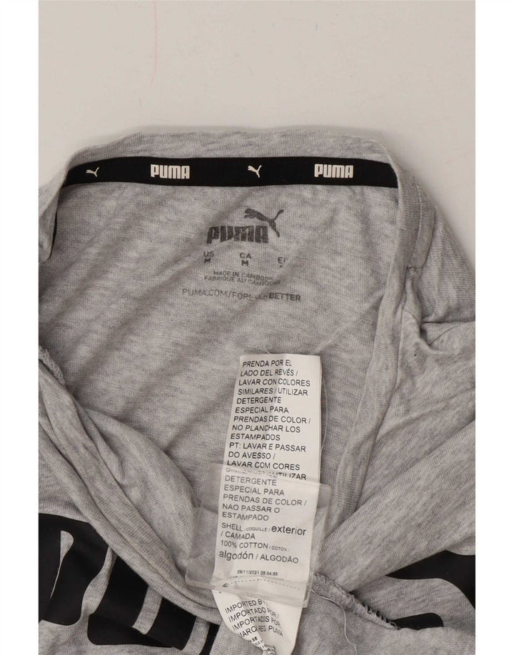 Damska koszulka z grafiką Puma Top UK 14 Średnioszara bawełna z plamkami