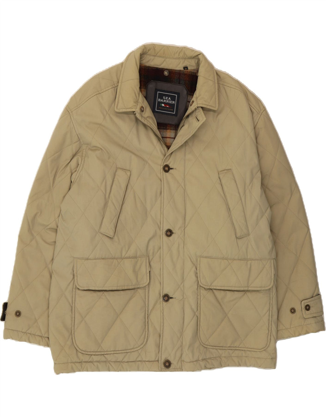SEA BARRIER Mens Quilted Windbreaker Jacket UK 42 XL Beige Polyester Vintage Sea Barrier and Second-Hand Sea Barrier from Messina Hembry 