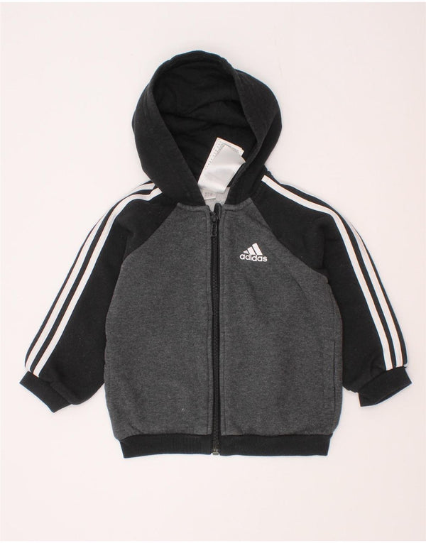Adidas Baby Boys Sweter Zip Hoodie Sweter 12-18 Miesięcy Szara Bawełna z blokami kolorów
