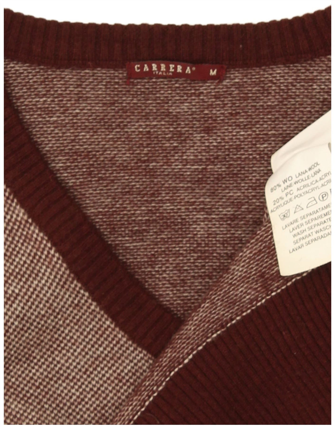 Męski sweter Carrera z dekoltem w szpic, średniobrązowy, wełniany w cętki