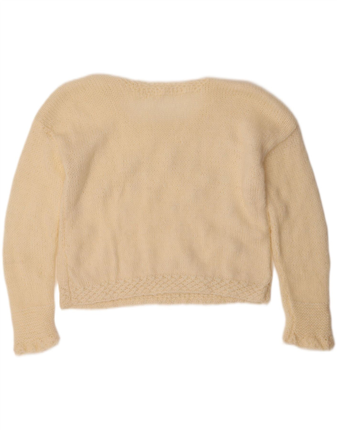 VINTAGE Womens Crop Crew Neck Jumper Sweater UK 14 Medium Beige Vintage Vintage and Second-Hand Vintage from Messina Hembry 