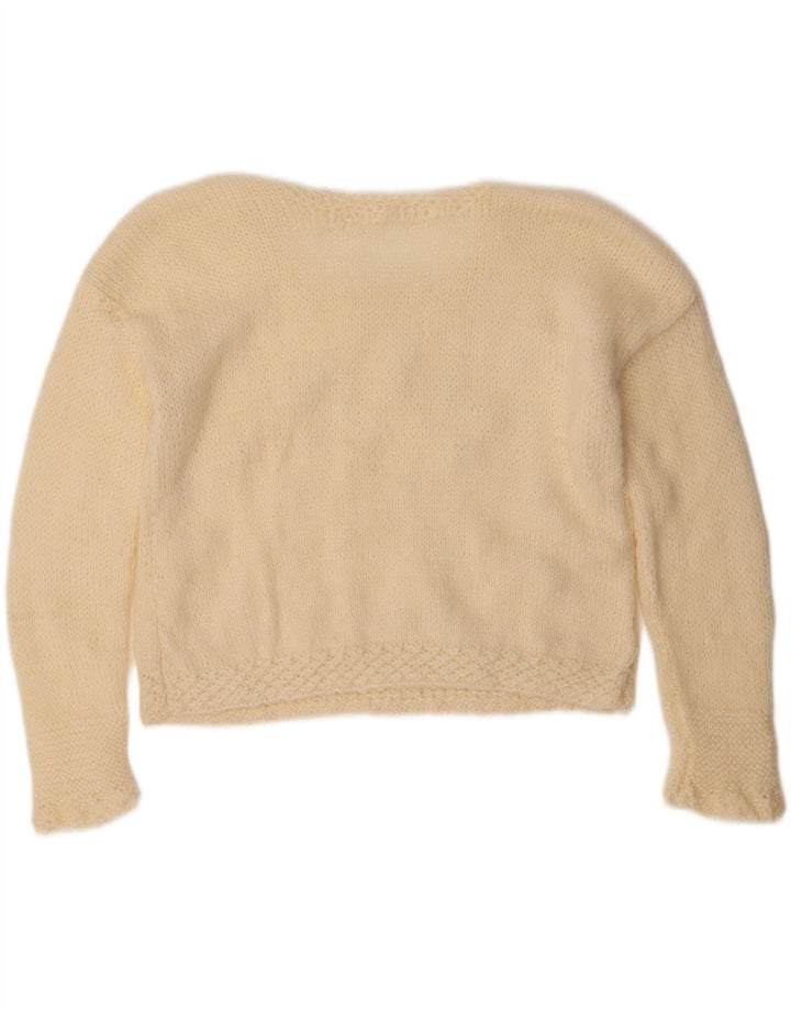 VINTAGE Womens Crop Crew Neck Jumper Sweater UK 14 Medium Beige Vintage Vintage and Second-Hand Vintage from Messina Hembry 