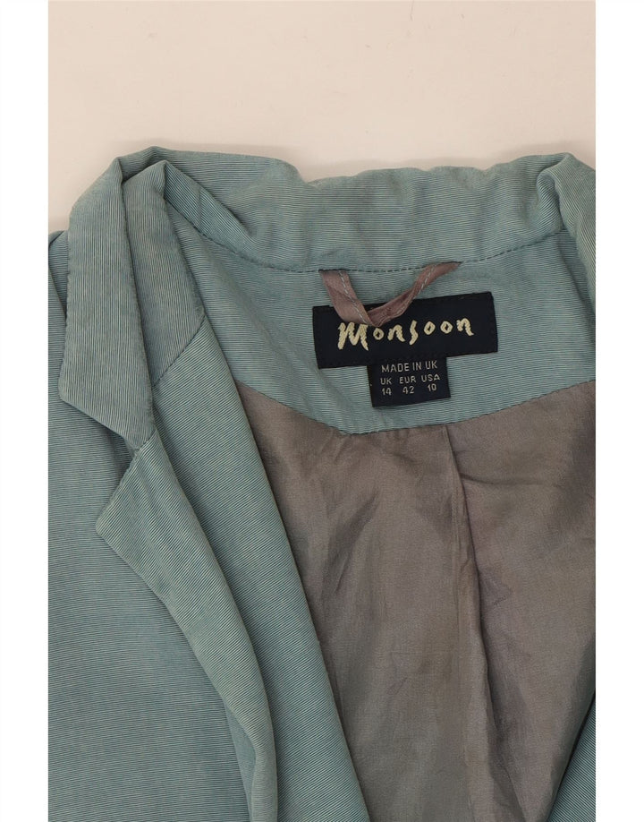 MONSOON Womens Longline 3 Button Blazer Jacket UK 14 Medium Blue Vintage Monsoon and Second-Hand Monsoon from Messina Hembry 