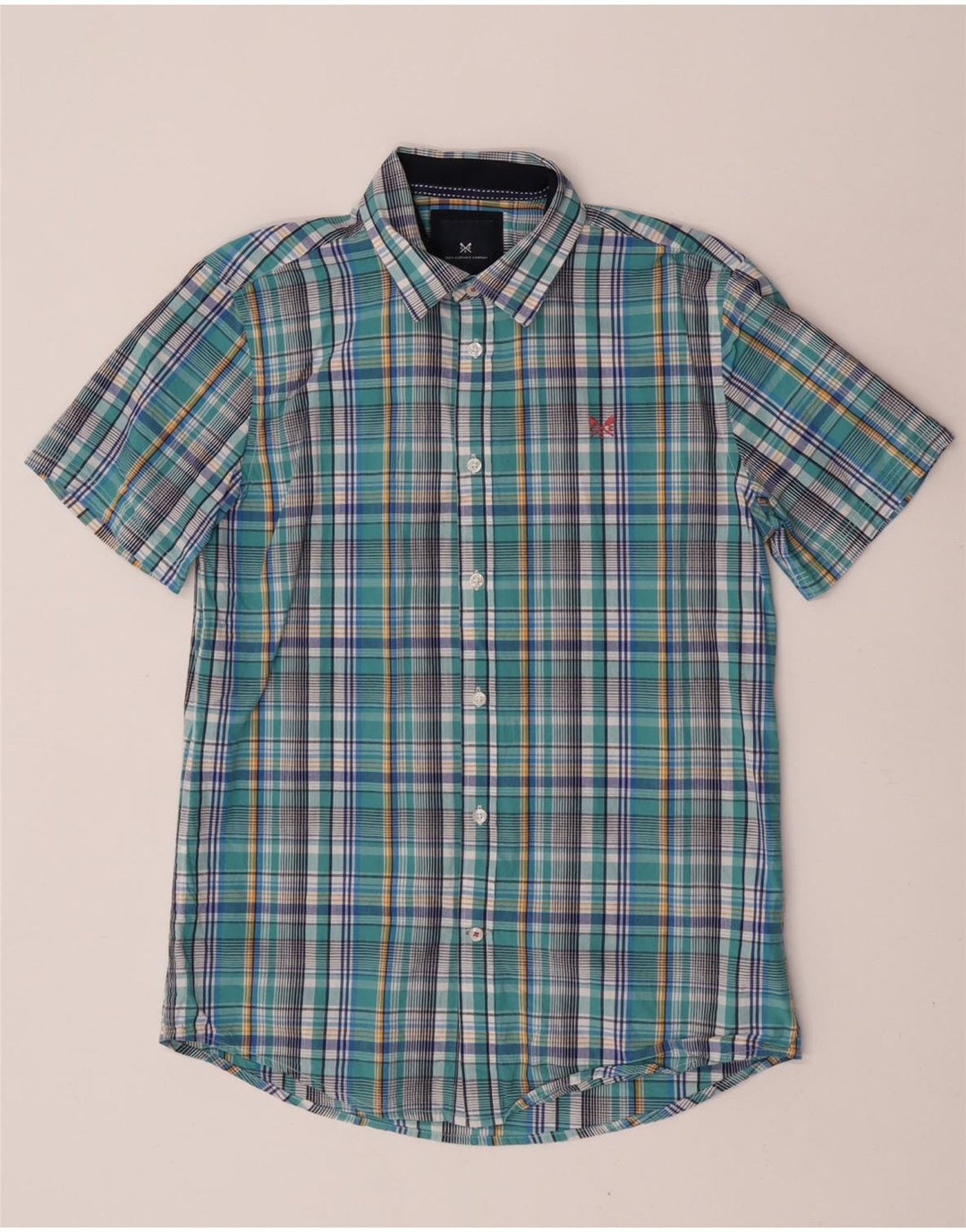 Crew Clothing Męska koszula z krótkim rękawem, bawełniana w średnią niebieską kratkę