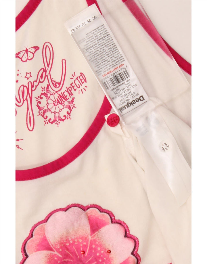 DESIGUAL Dziewczęca graficzna sukienka-tunika bez rękawów 11-12 lat w białe kwiaty