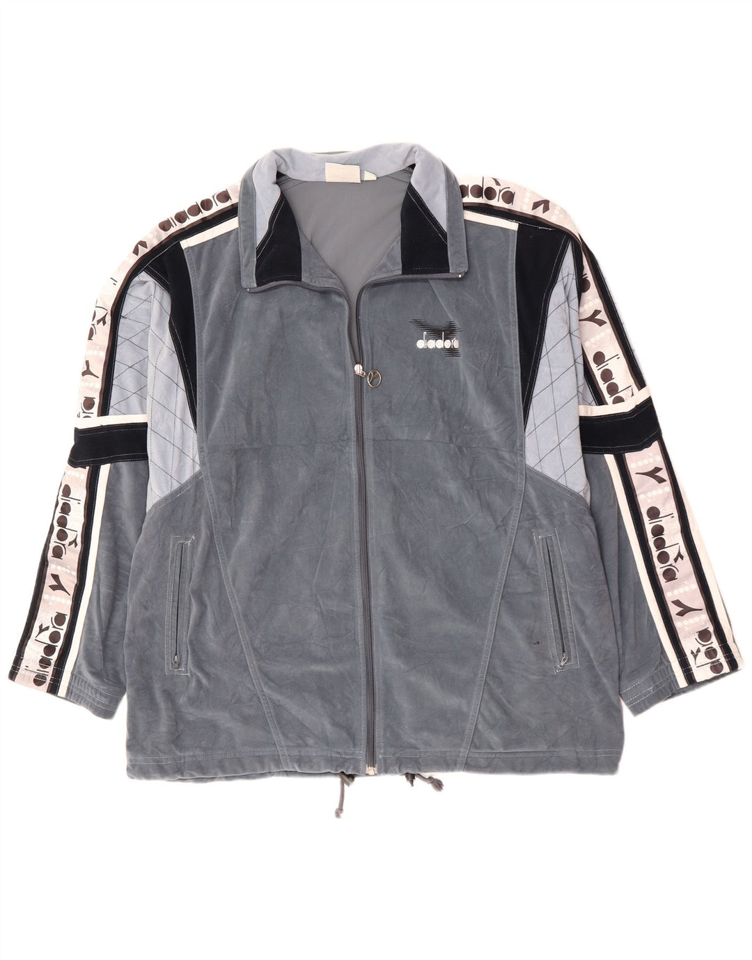 Męska kurtka dresowa DIADORA z grafiką, welurowa UK 46 XL, szary, blok kolorów