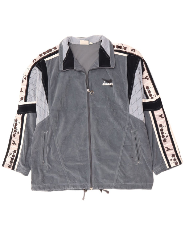 Męska kurtka dresowa DIADORA z grafiką, welurowa UK 46 XL, szary, blok kolorów