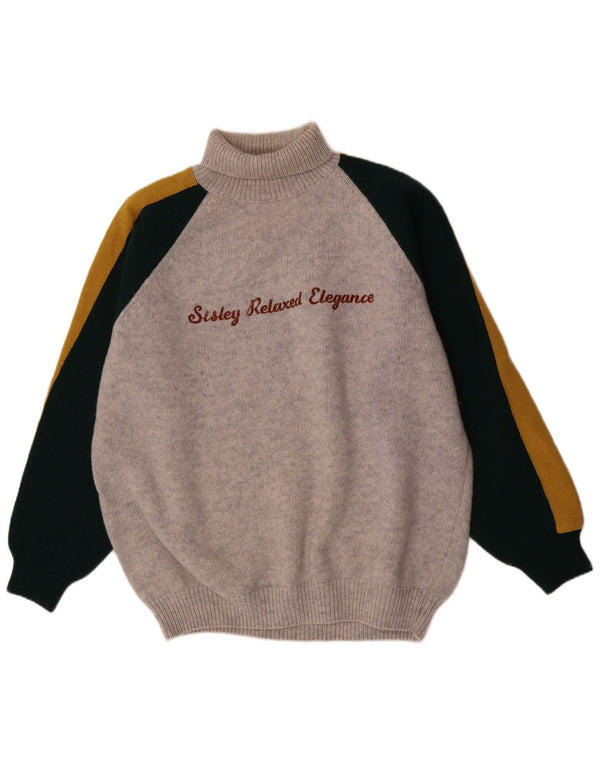Męski sweter z golfem Sisley XL, szary, z blokami kolorów, wełniany