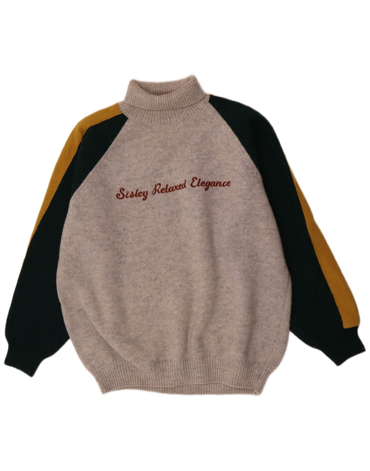 Męski sweter z golfem Sisley XL, szary, z blokami kolorów, wełniany