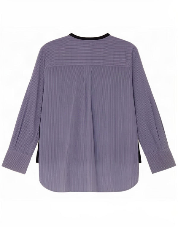 Zara Womens Graphic Pullover Shirt UK 12 Medium Blue Pinstripe Cotton