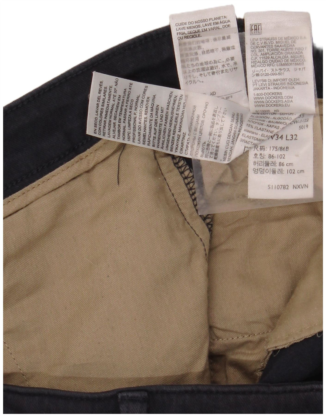 DOCKERS Męskie proste spodnie Chino W34 L27 Granatowa bawełna