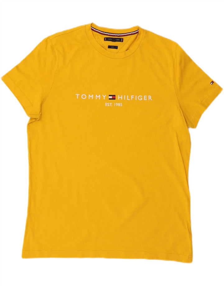 TOMMY HILFIGER Męski T-shirt z grafiką o dopasowanym kroju, XL, żółty, bawełniany