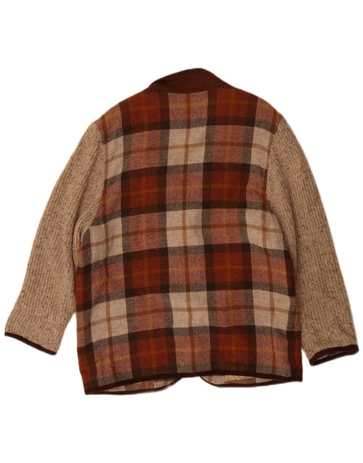 Vintage damska marynarka zapinana na 3 guziki UK 20 2XL Burgundowa kratka poliakrylowa