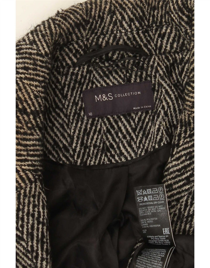 Marks & Spencer Damski płaszcz dwurzędowy UK 10 w małą szarą jodełkę