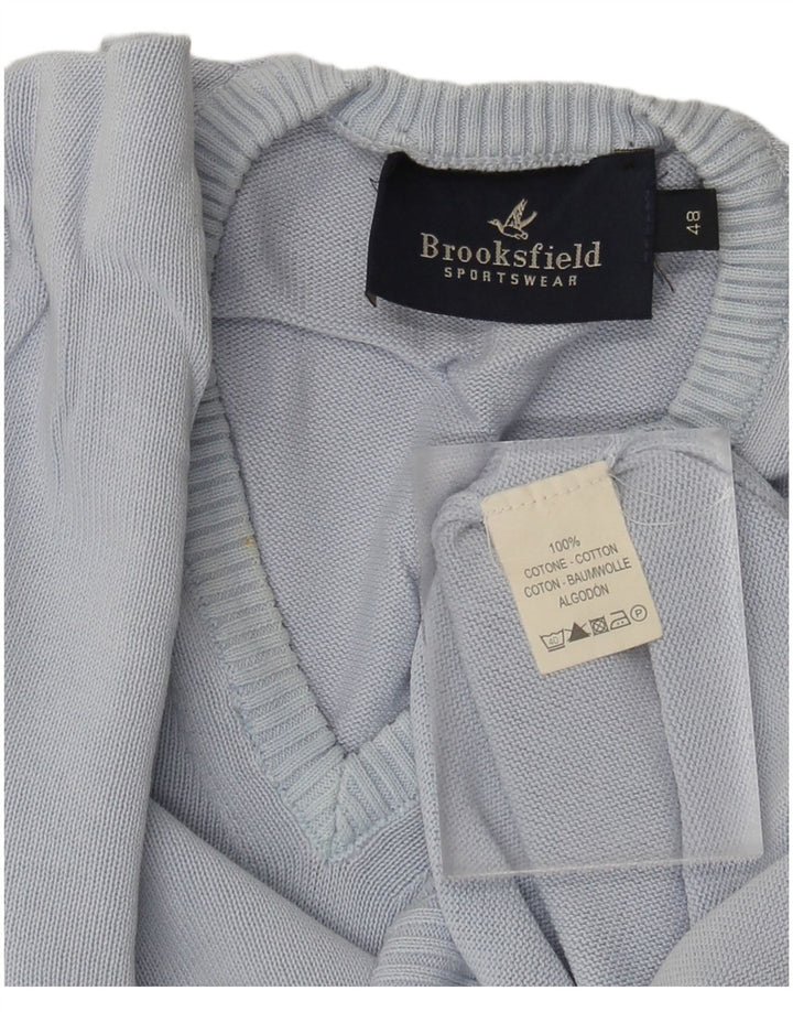 Damski sweter Brooksfield z dekoltem w szpic IT 48 XL, niebieska bawełna