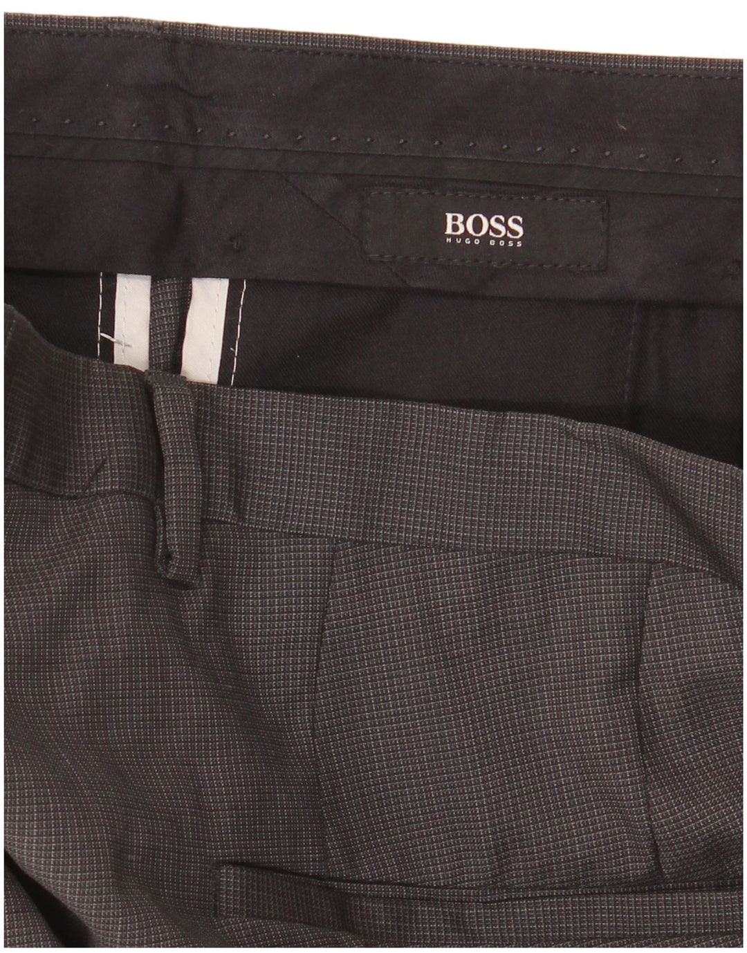 Męskie proste spodnie garniturowe Hugo Boss IT 48 Medium W34 L30 Szara kratka