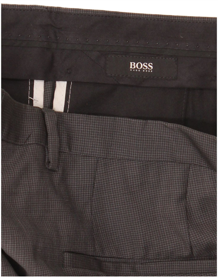 Męskie proste spodnie garniturowe Hugo Boss IT 48 Medium W34 L30 Szara kratka