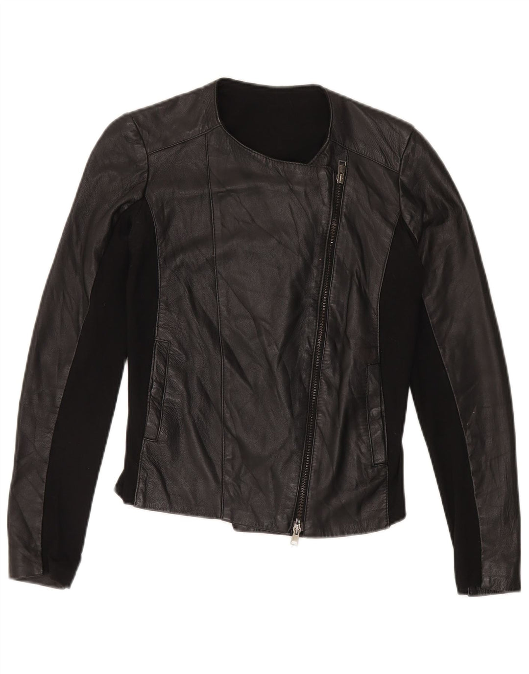 IMPERIAL Womens Leather Jacket UK 10 Small Black Colourblock Leather