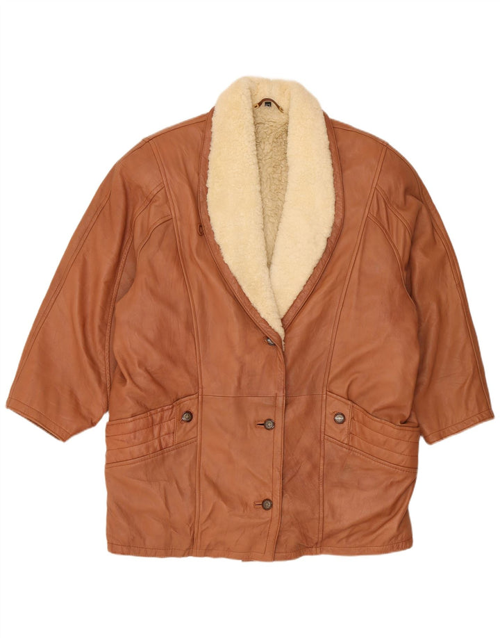 Vintage damska kurtka oversize Shearling UK 16, duża brązowa