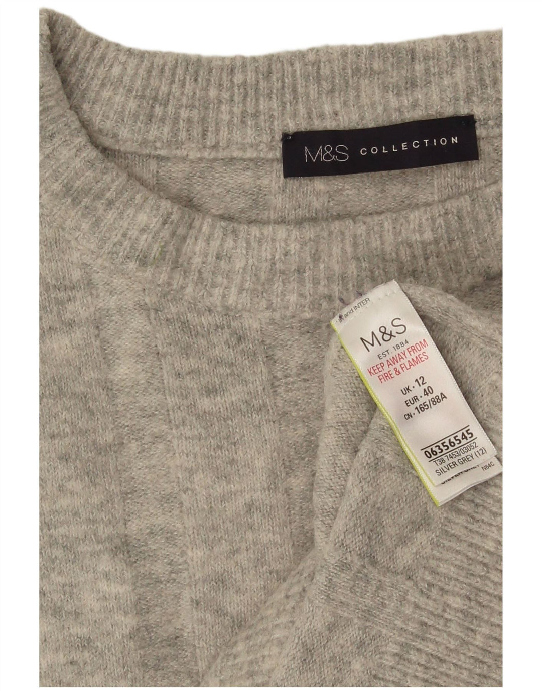 Marks & Spencer Damski sweter z okrągłym dekoltem UK 12, średni szary nakrapiany