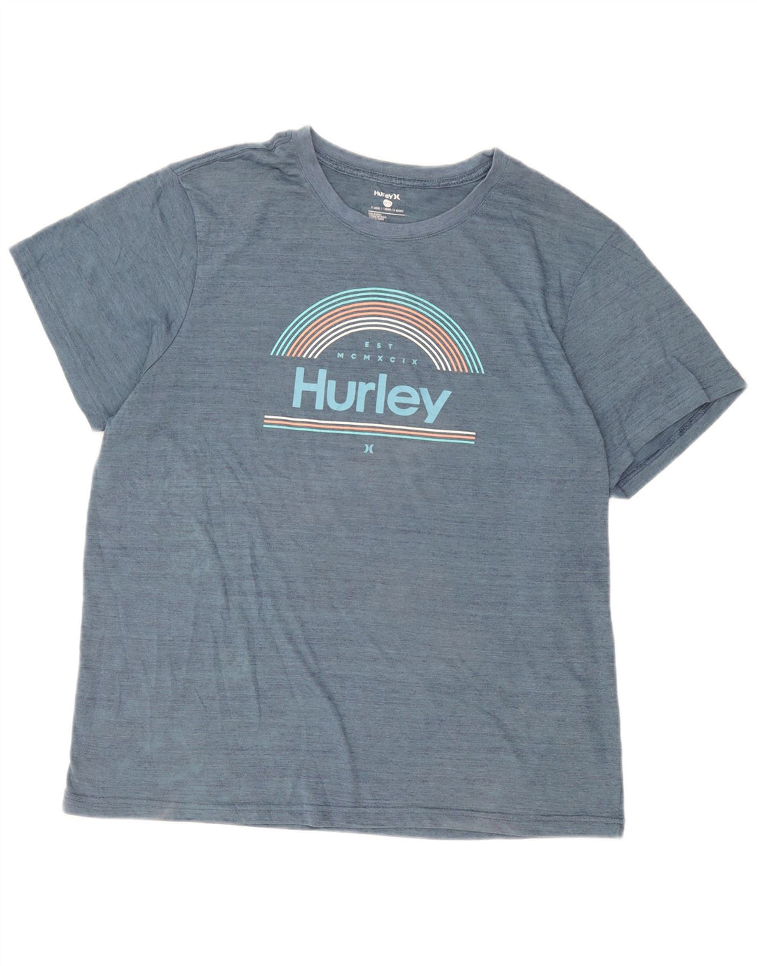 Męski T-shirt z grafiką Hurley, top XL, niebieski, poliester