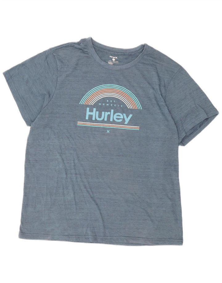 Męski T-shirt z grafiką Hurley, top XL, niebieski, poliester