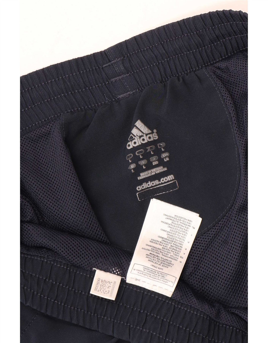 Męskie spodenki sportowe Adidas Climalite, duże, granatowe, z blokami kolorów, poliestrowe
