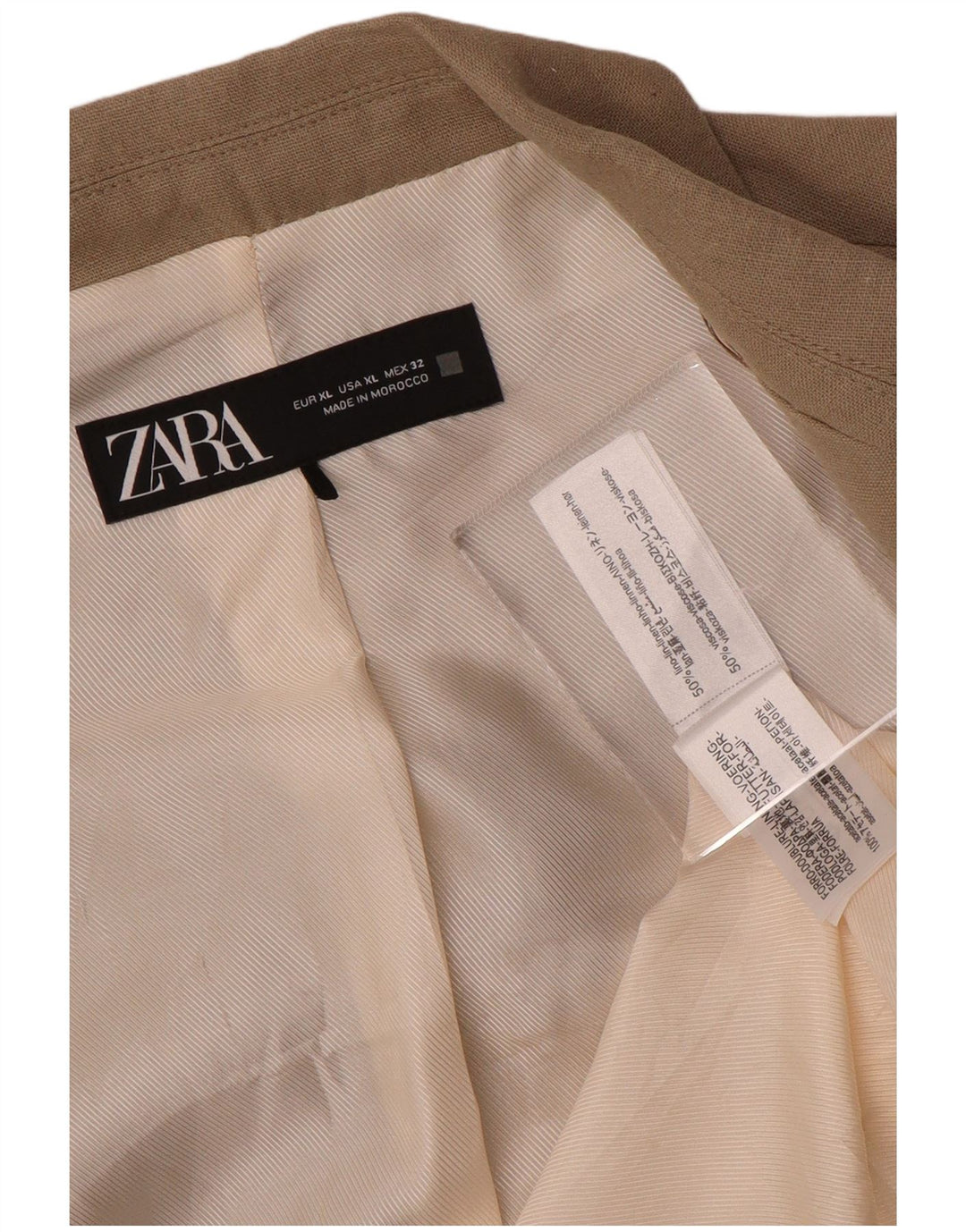 Damska otwarta marynarka Zara UK 18 XL, beżowa, lniana