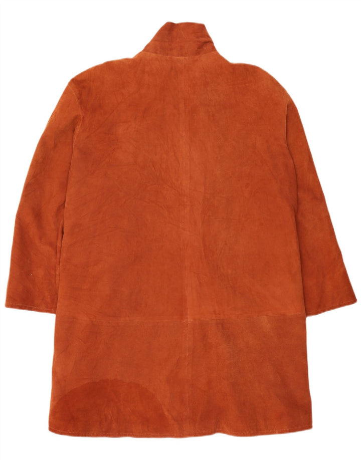 Vintage damski oversize'owy zamszowy płaszcz IT 42 średniej wielkości brązowa skóra