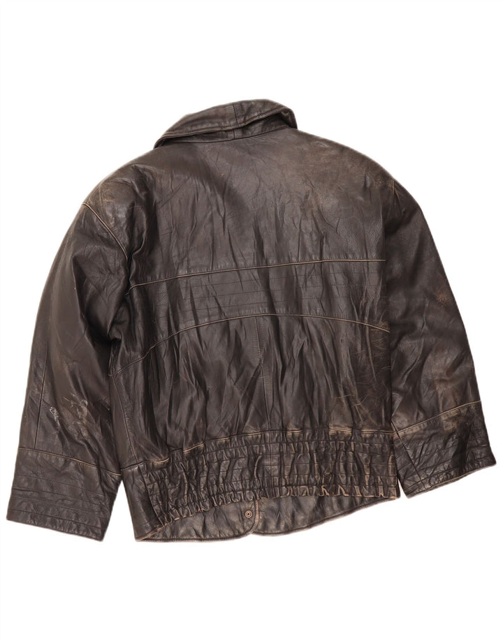 Vintage damska kurtka skórzana UK 16, duża brązowa