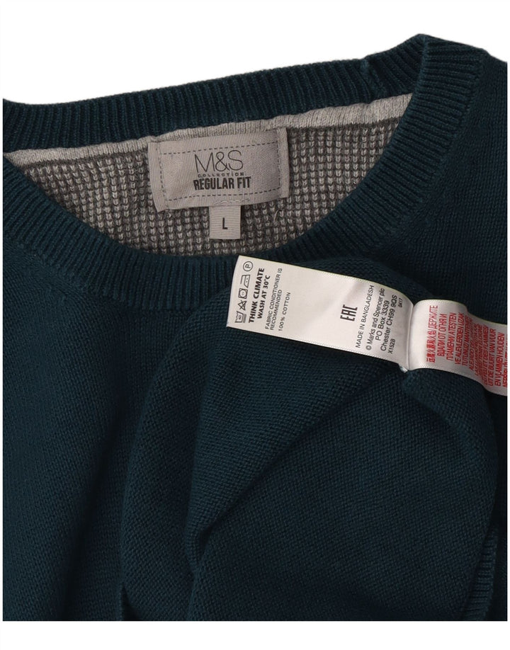 Marks & Spencer Męski sweter o regularnym kroju z okrągłym dekoltem, duży, niebieski, bawełniany