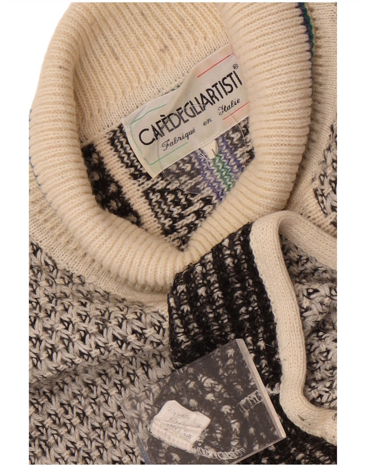 Vintage męski sweter z wywijanym dekoltem, duży szary, geometryczny wełniany