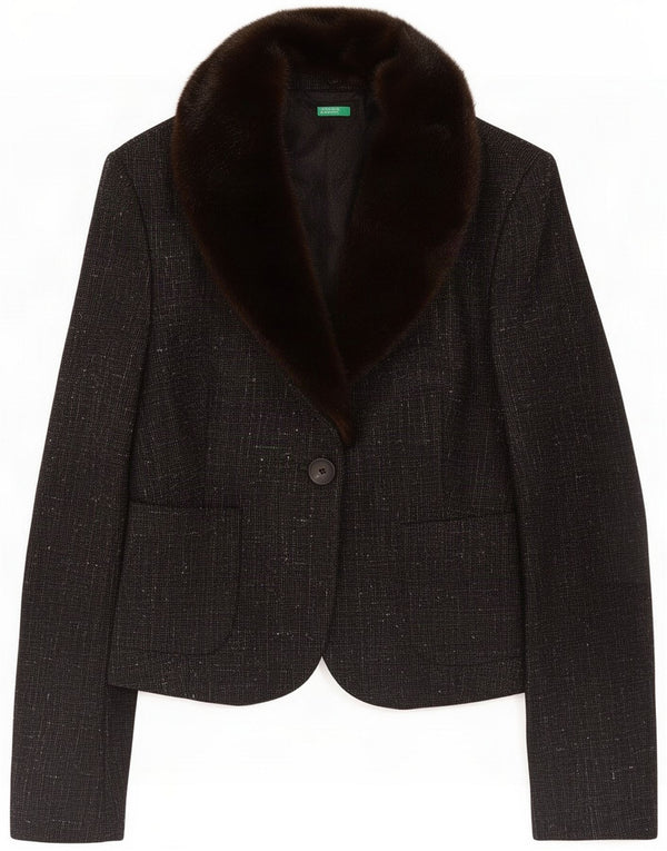 Benetton Womens 1 Button Blazer Jacket UK 12 Medium Black Flecked