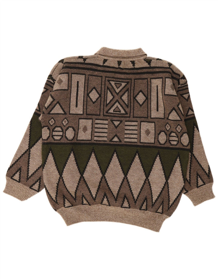 Męski sweter z golfem w stylu vintage, średnio brązowy, geometryczny