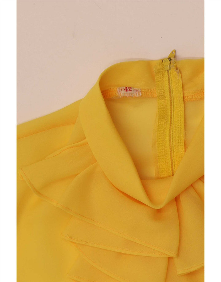 Vintage damski top z długim rękawem, falbaną i prześwitami IT 42, średni żółty