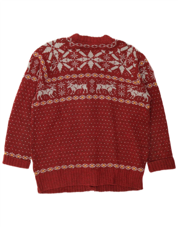 Męski sweter rozpinany VINTAGE, duży, bordowy, Fair Isle Wool