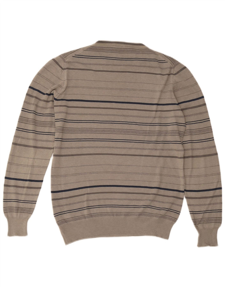 Męski sweter Trussardi z okrągłym dekoltem, duży, szary, bawełniany w paski