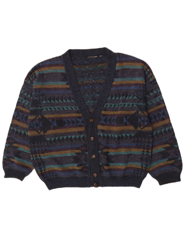 Vintage męski sweter rozpinany, duży, granatowy, geometryczny