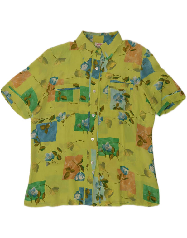 Damska prześwitująca bluzka koszulowa z krótkim rękawem CHERIE IT 48 XL w zielone kwiaty