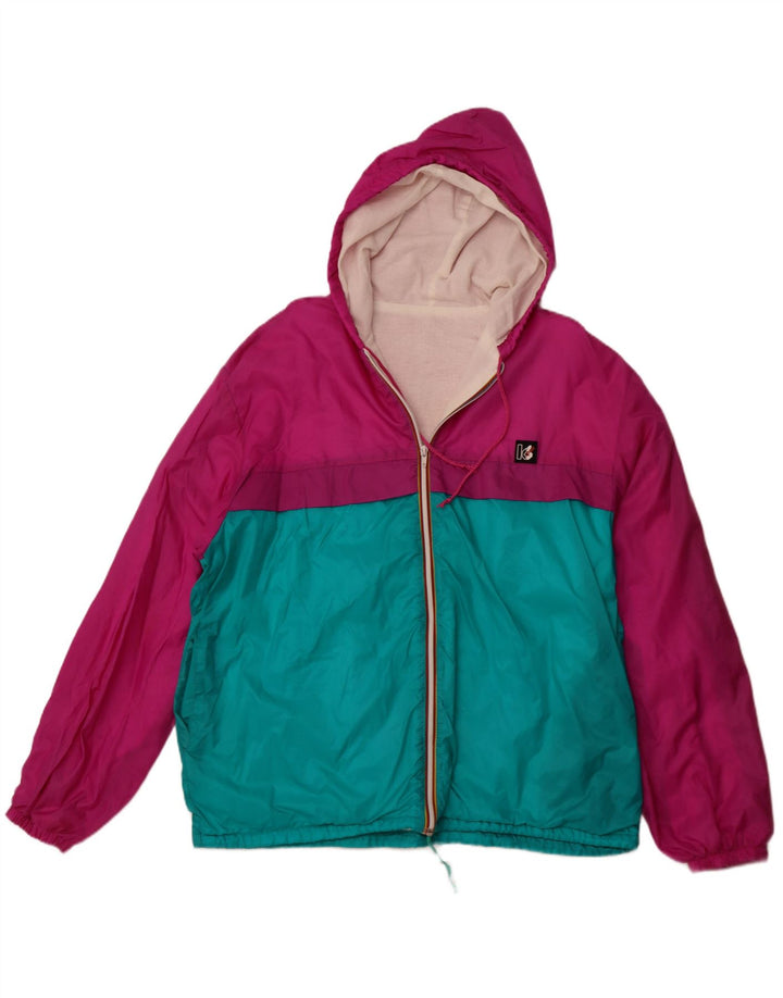 Męska kurtka przeciwdeszczowa z kapturem VINTAGE UK 42 XL Różowy poliamid z blokami kolorów
