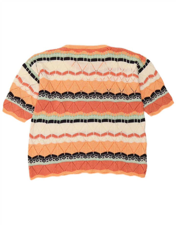 Sweter damski w stylu vintage z okrągłym dekoltem UK 14 Średni pomarańczowy geometryczny