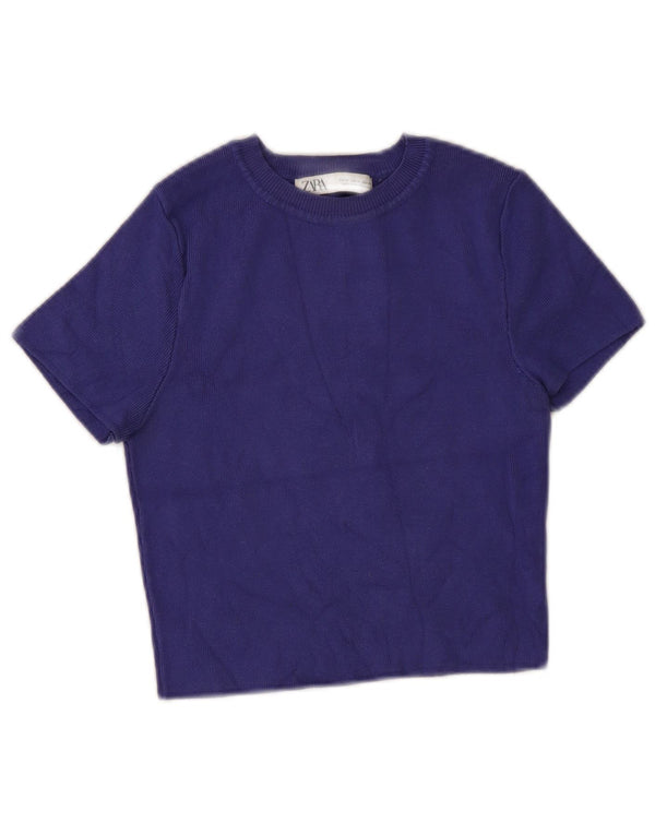 Damski sweter Zara Crop z krótkim rękawem i dekoltem w łódkę UK 12 Średni fiolet