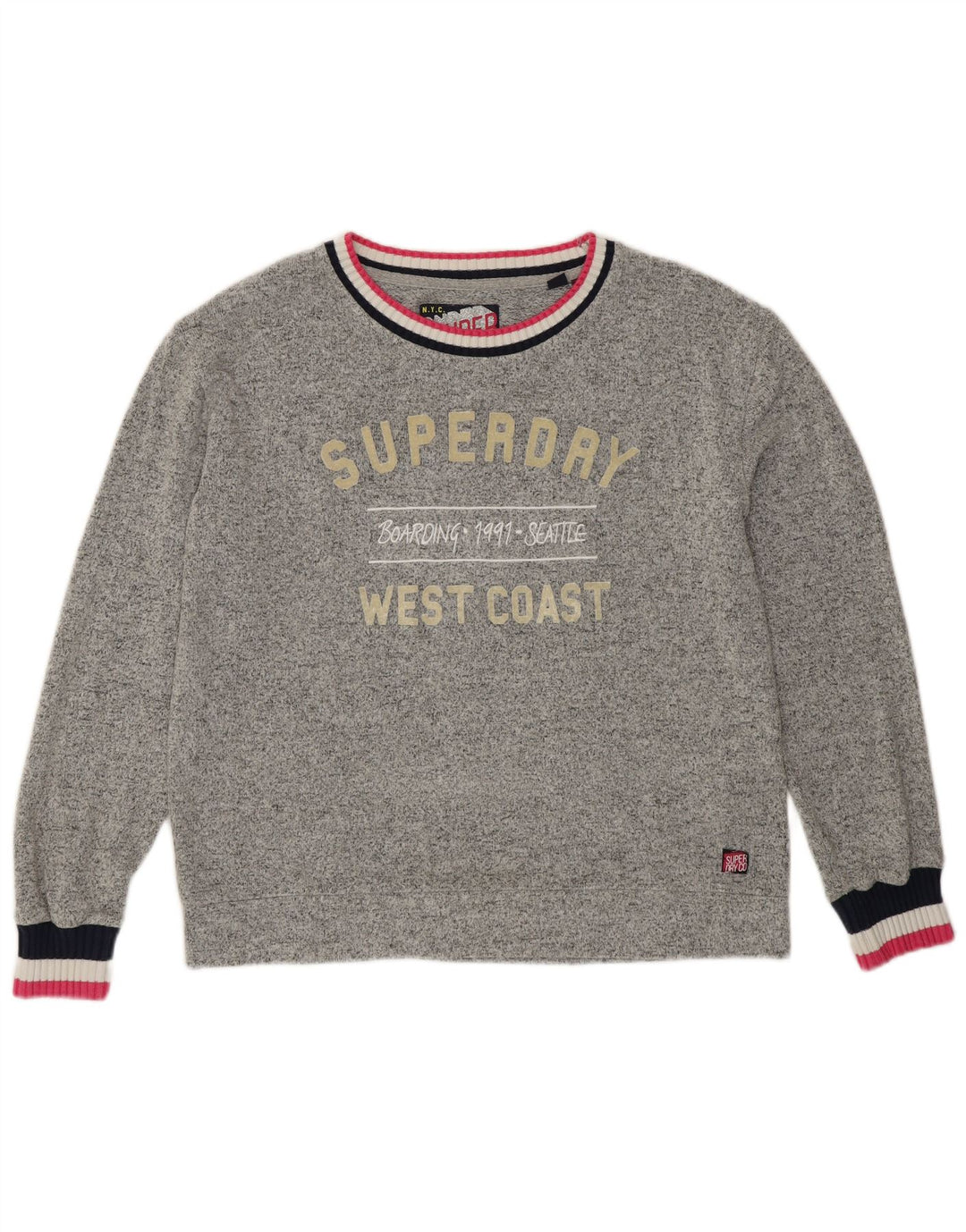 Damski sweter z grafiką SUPERDRY UK 12, średnioszary, wiskoza