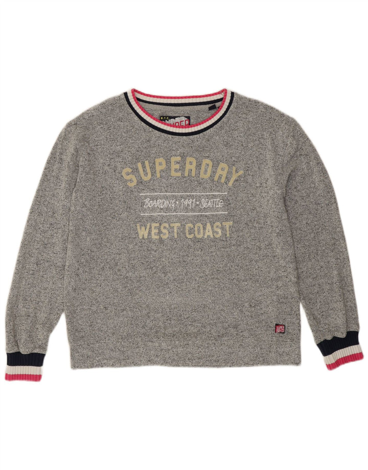 Damski sweter z grafiką SUPERDRY UK 12, średnioszary, wiskoza