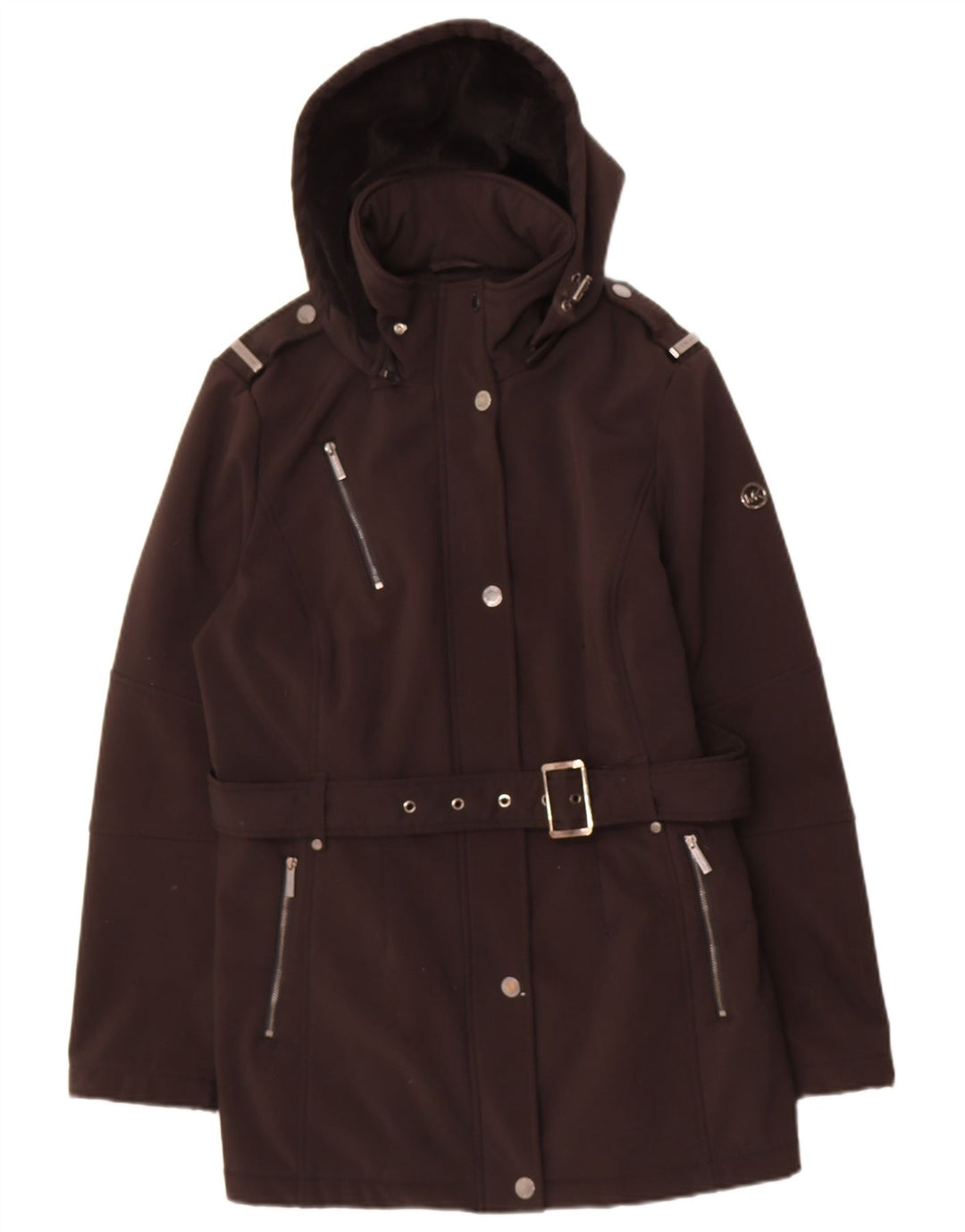 MICHAEL KORS Womens Hooded Military Jacket UK 16 Large Black