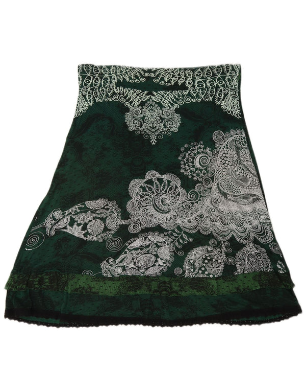 Damska spódnica w kształcie litery A Desigual, średnia W28, zielona wiskoza Paisley